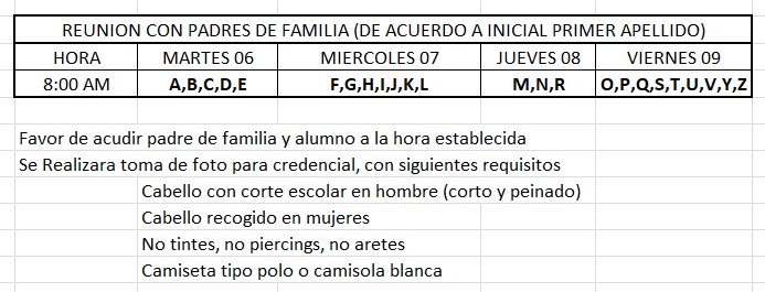 Horario reunión de padres